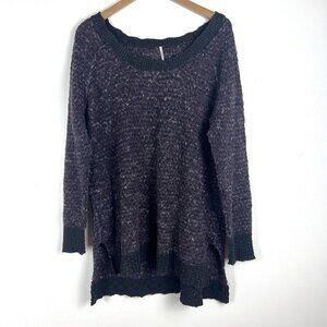 Free‎ People Purple Sweater sz L Textured Oversized Heather Knit Loose Knit Boho